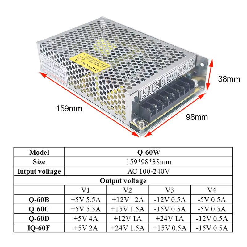 Q-60A/B/C 5V 12V 24V 15V Quad  - Smps Power Supply ulasan dan harga