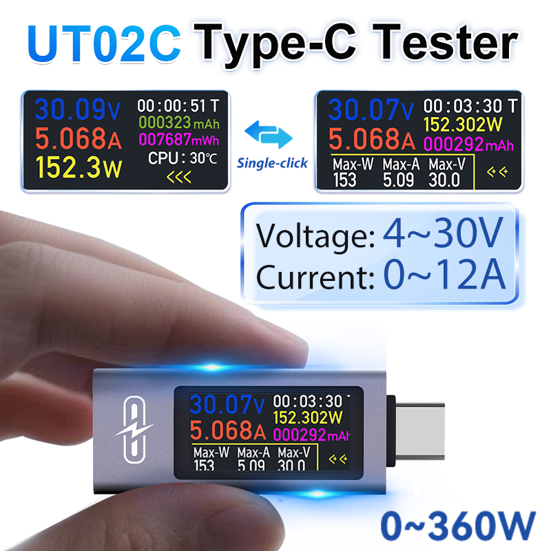 UT02C USB Layar Warna Tipe-C T - Power Supply Tester ulasan dan harga